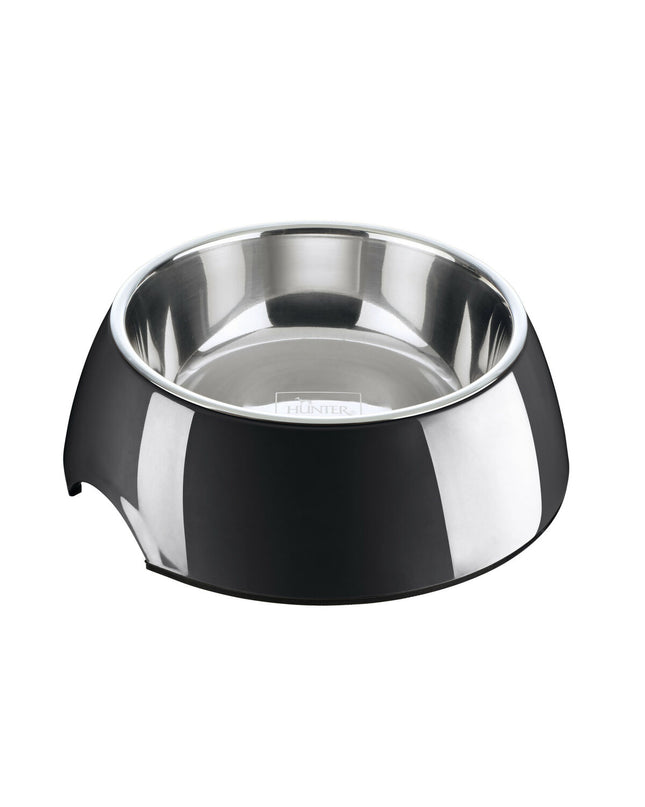 Hunter black stainless steel dog food bowl with 1.4L capacity, suitable for feeding dogs.