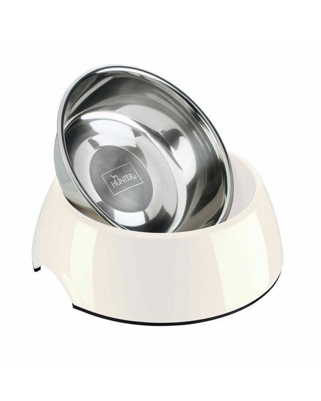 Hunter black 1.4L melamine dog food bowl with raised edges, designed for feeding dogs, durable and easy to clean.