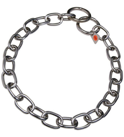 Silver-colored Hs Sprenger dog collar, 4mm wide, halflong size 69cm, with interlocking metal links for comfortable fit.