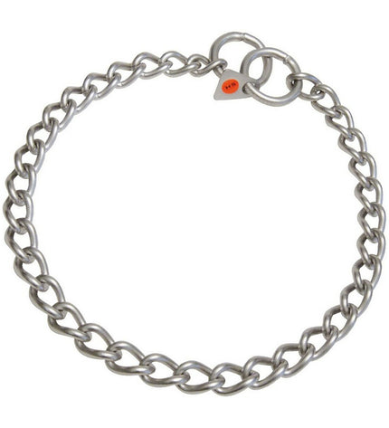 Silver-colored 3mm braided dog collar by Hs Sprenger, 60 cm length, with twisted chain links for dogs.