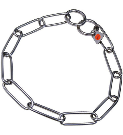 Silver-colored Hs Sprenger dog collar with chain links, 54 cm length, made of durable metal for dogs.