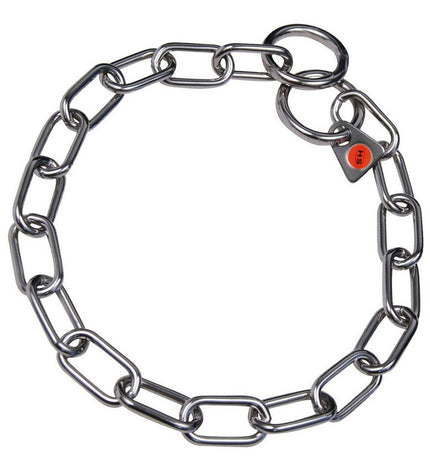 Silver-colored dog collar by Hs Sprenger, 3mm chain, half-length 55cm, featuring metal links for small to medium dogs.