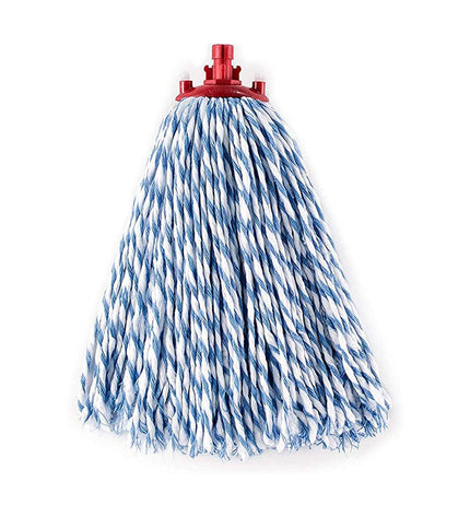 White cotton mop from Vileda, ideal for household cleaning and kitchen chores, shown with absorbent, soft fabric strands.