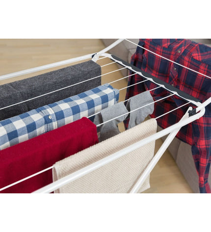 Vileda X-Legs Universal gray steel clothes drying rack with 18-meter line, measuring 180 x 55 x 93 cm for household laundry drying.
