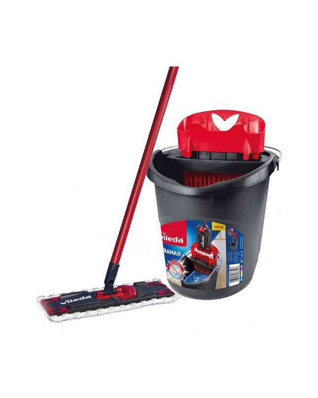 Vileda Ultramax Microfiber wringable mop with dual-compartment bucket for efficient home cleaning and floor mopping.