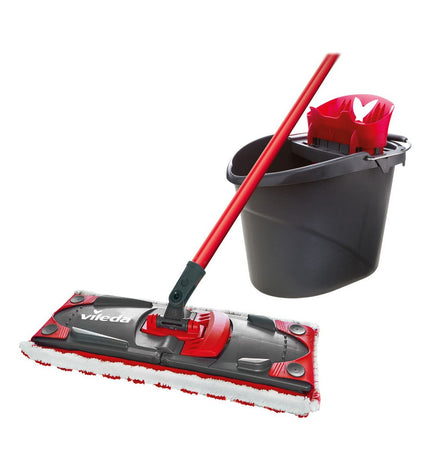 Vileda Ultramax Microfiber wringable mop with dual-compartment bucket for efficient home cleaning and floor mopping.