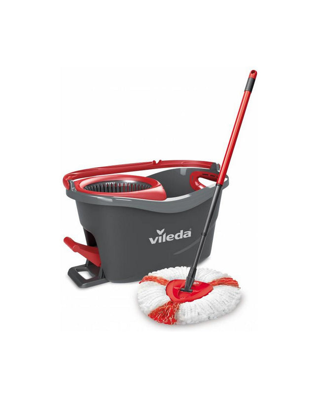 Vileda Turbo Easywriting mop with bucket, featuring a polypropylene mop head and ergonomic handle for efficient cleaning.