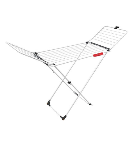 Vileda X Legs Extra white laundry drying rack with multiple arms, measuring 173 x 56 x 93 cm, for household drying and storage.