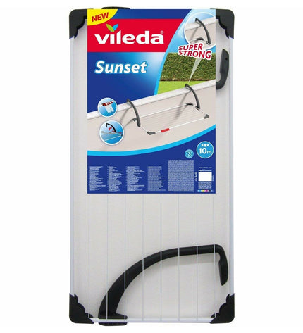 Vileda Sunset CJ6 outdoor clothes drying rack in white steel with 10-meter hanging space for balcony use