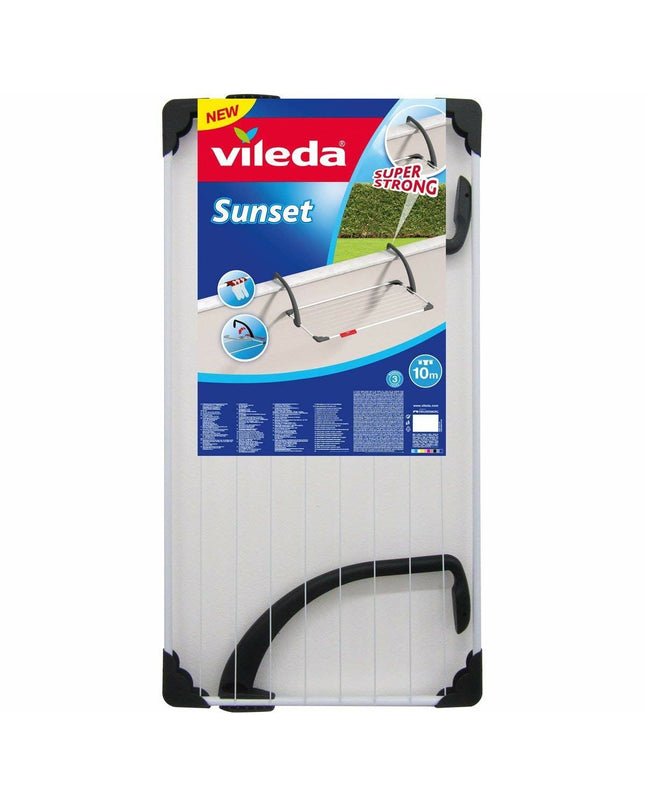 Vileda Sunset CJ6 outdoor clothes drying rack in white steel with 10-meter hanging space for balcony use