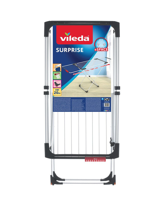 Vileda 157235 collapsible gray aluminum clothes drying rack, 20m retractable folding laundry line for indoor and outdoor use