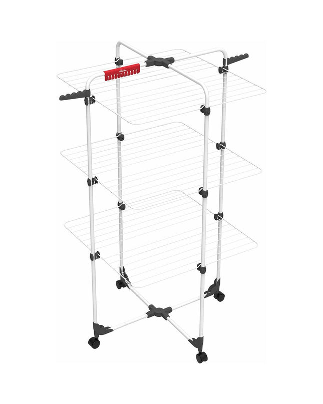 Vileda Mixer Tower laundry drying rack in steel, 71x71x137 cm, for household organization and clothes drying.