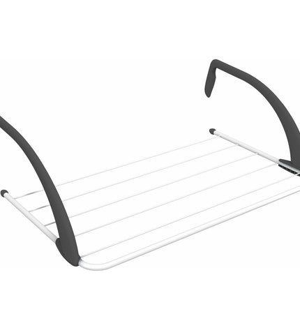 Vileda Express steel white clothes drying rack for household laundry organization, with multiple horizontal bars for hanging clothes.