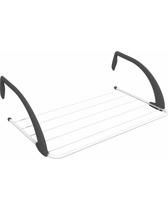 Vileda Express steel white clothes drying rack for household laundry organization, with multiple horizontal bars for hanging clothes.