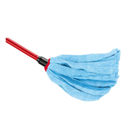 Blue Vileda microfiber mop for household cleaning, showing the textured microfiber surface for effective dirt removal.