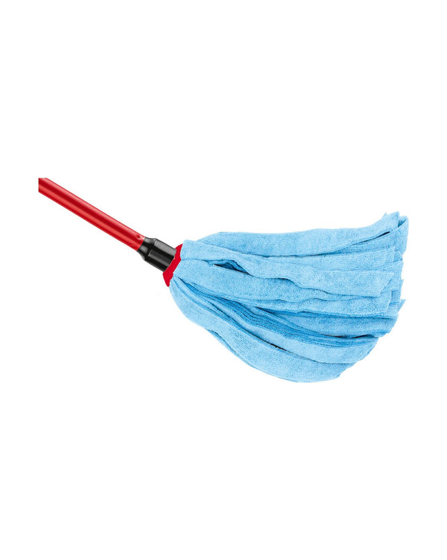 Blue Vileda microfiber mop for household cleaning, showing the textured microfiber surface for effective dirt removal.