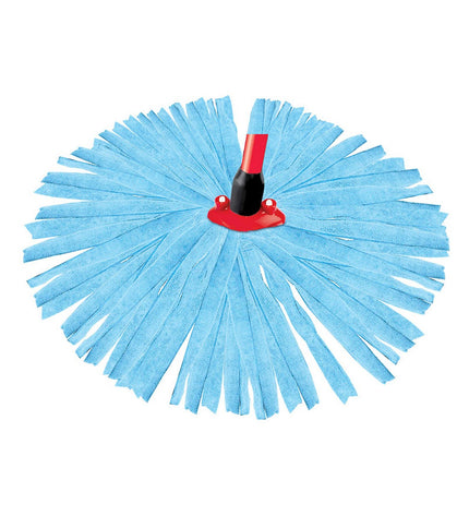 Blue Vileda microfiber mop for household cleaning, shown with microfiber material for effective dirt and dust removal.