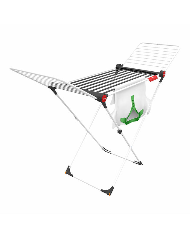 Vileda Soft Care laundry drying rack in white with multiple bars, measuring 216 x 56 x 128 cm, for household laundry organization.