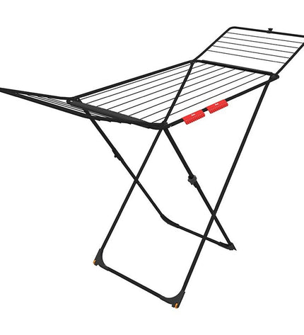 Vileda Universal Black foldable clothes drying rack with black finish, 180 x 55 x 93 cm for household laundry organization