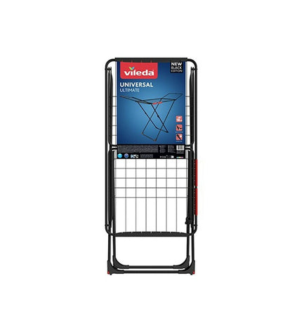 Vileda Universal black foldable clothes drying rack with 180 x 55 x 93 cm size for household laundry organization