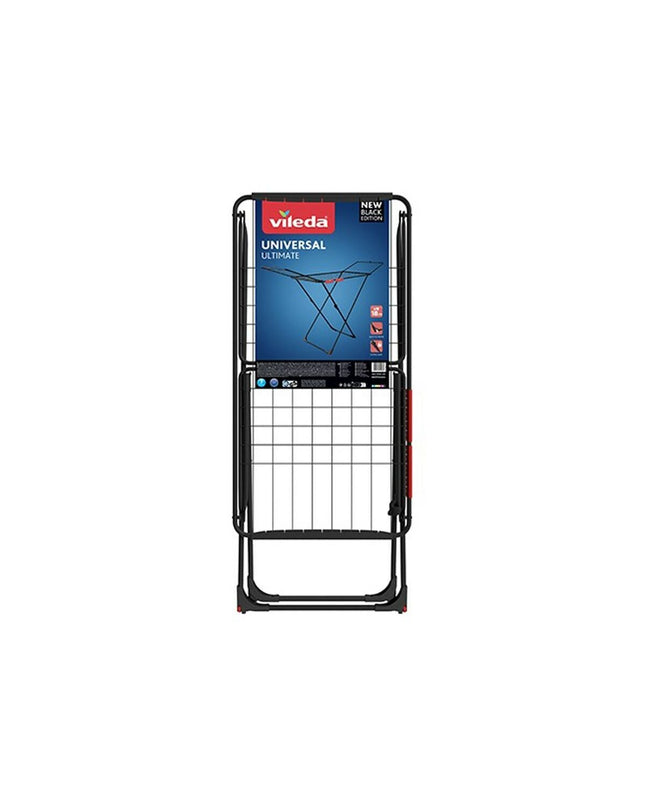 Vileda Universal black foldable clothes drying rack with 180 x 55 x 93 cm size for household laundry organization