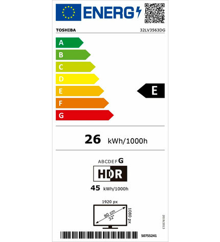 Toshiba 32-inch LED Smart TV displaying a colorful screen, with sleek black bezels and modern design.