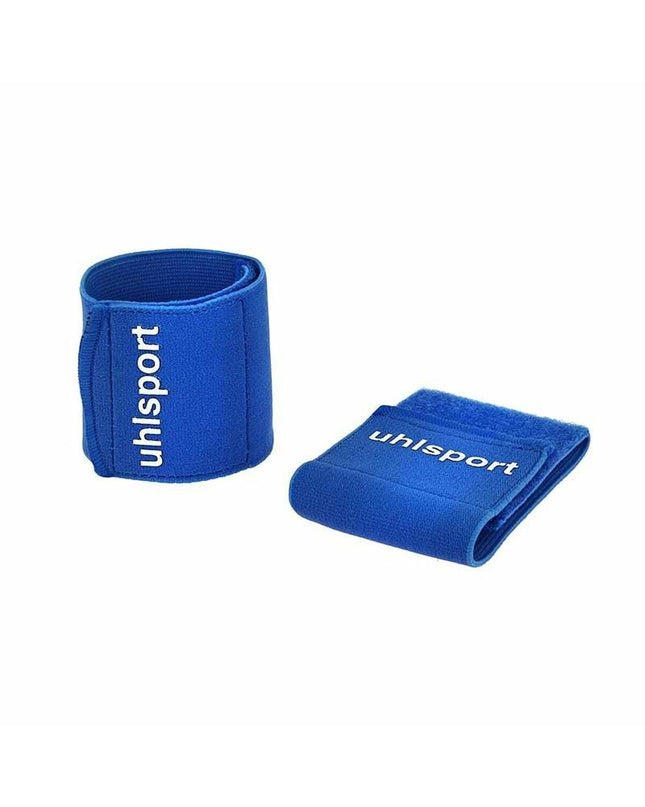 Blue Uhlsport football shin guard holder for soccer, one size, designed for secure and comfortable fit during matches and training.