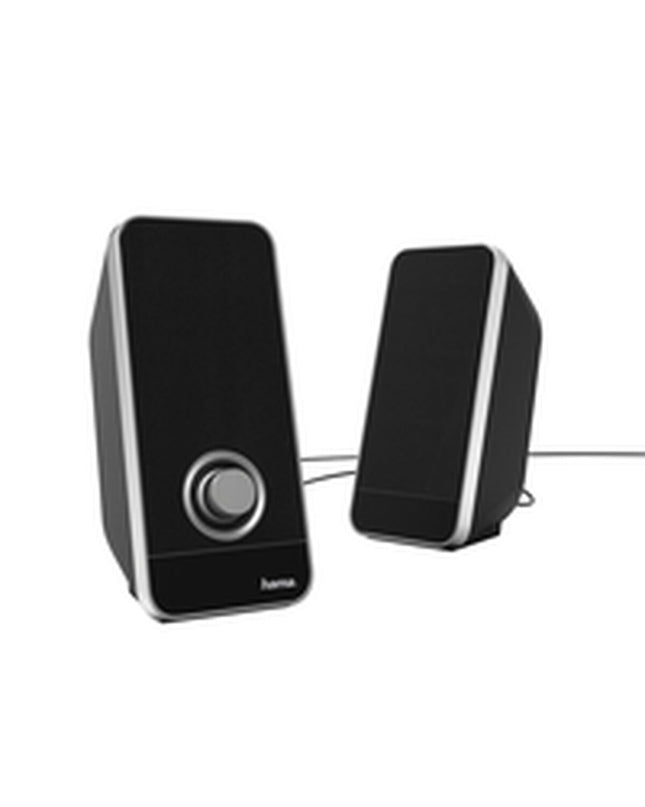 Hama black PC speakers with 6W and 4W power output, compact audio speakers for computer or multimedia use.