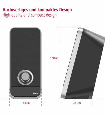 Hama PC speakers in black with 6W and 4W audio output, compact electronic audio and Hi-Fi equipment.