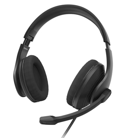 Hama gaming headset with microphone in black, designed for plug & play with consoles, featuring comfortable ear cups and adjustable headband.