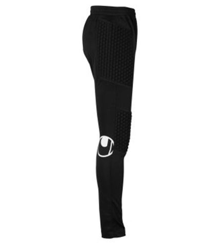 Black Uhlsport unisex adult football training pants with elastic waistband and logo, suitable for sport and outdoor activities.