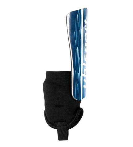 Uhlsport Pro Lite Plus football shin guards with black padding and straps, designed for sport and outdoor soccer protection.