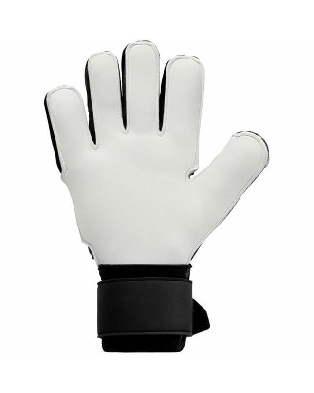 Black Uhlsport Powerline Soft Flex goalkeeper gloves for adults, designed for soccer and outdoor sports.