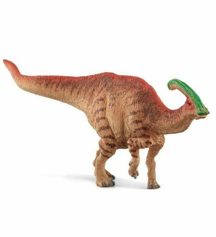 Schleich Parasaurolophus action figure from the dinosaur toy collection, detailed model with textured skin and vibrant colors.