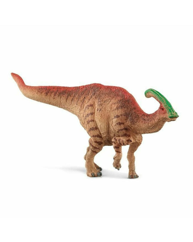 Schleich Parasaurolophus action figure from the dinosaur toy collection, detailed model with textured skin and vibrant colors.