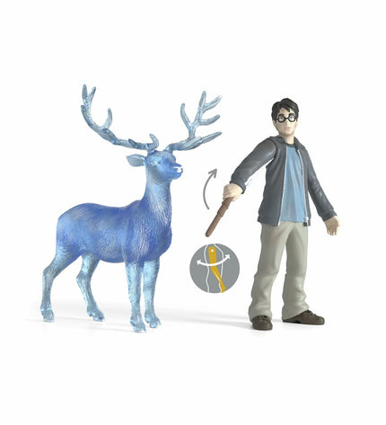 Schleich Harry Potter action figure with Patronus toy, detailed magical character in colorful toy packaging.
