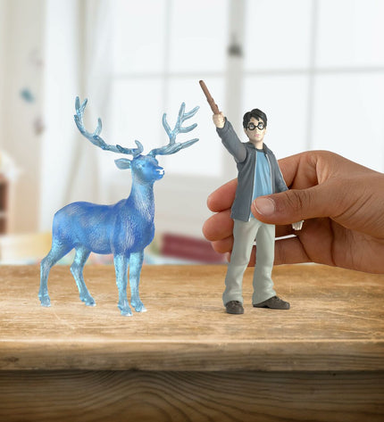 Schleich Harry Potter action figure with Patronus toy set, detailed wizard figurine for play and collection.