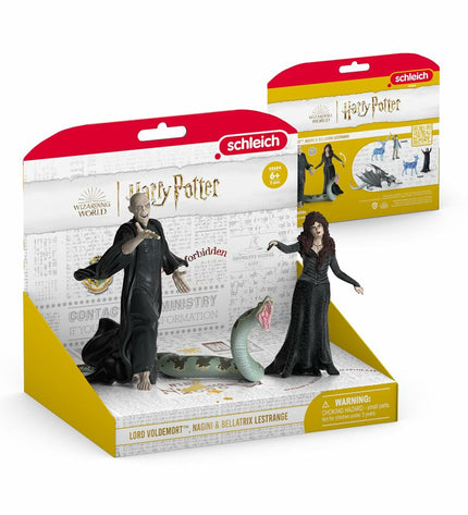 Schleich Voldemort, Nagini, and Bellatrix action figures from Harry Potter, detailed toy figures for play and display.