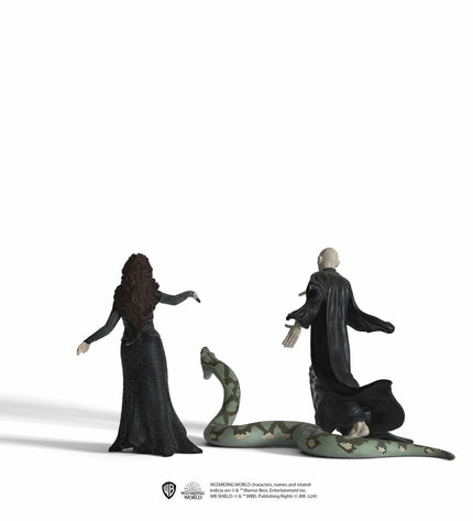 Set of three Schleich Harry Potter action figures including Voldemort, Nagini, and Bellatrix, detailed toy figurines for play.