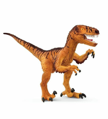 Schleich Velociraptor action figure, detailed toy dinosaur from Schleich's playset, realistic design for imaginative play.