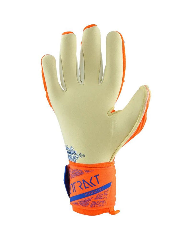 Reusch Attrakt Gold X goalkeeper gloves in dark orange for adults, designed for football and outdoor sports.
