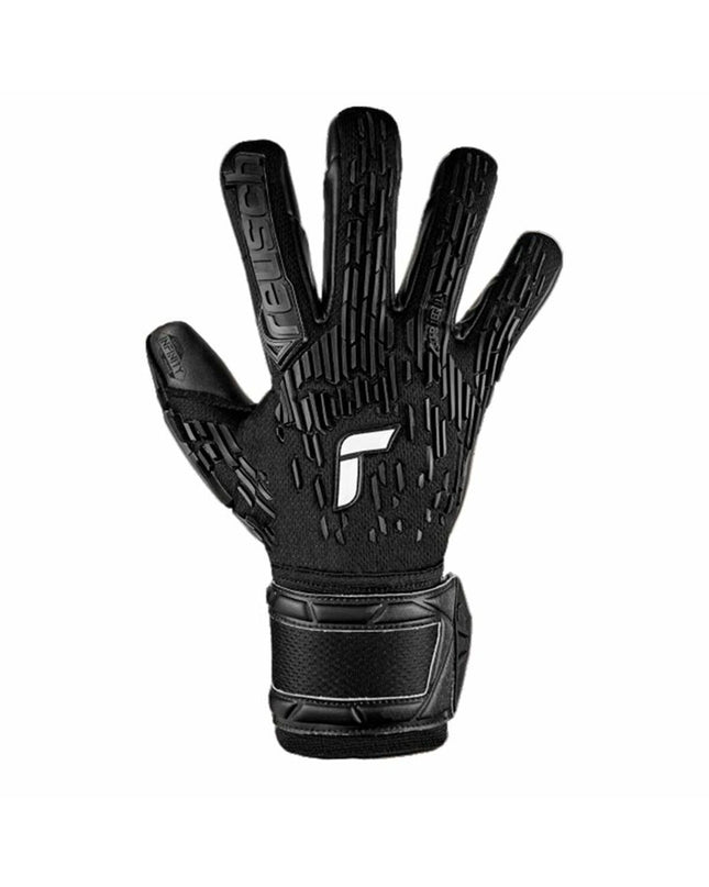Reusch Attrakt Freegel goalkeeper gloves in black for adults, designed for football and outdoor sports.