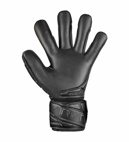 Reusch Attrakt Freegel black goalkeeper gloves for adults, designed for soccer and outdoor sports.