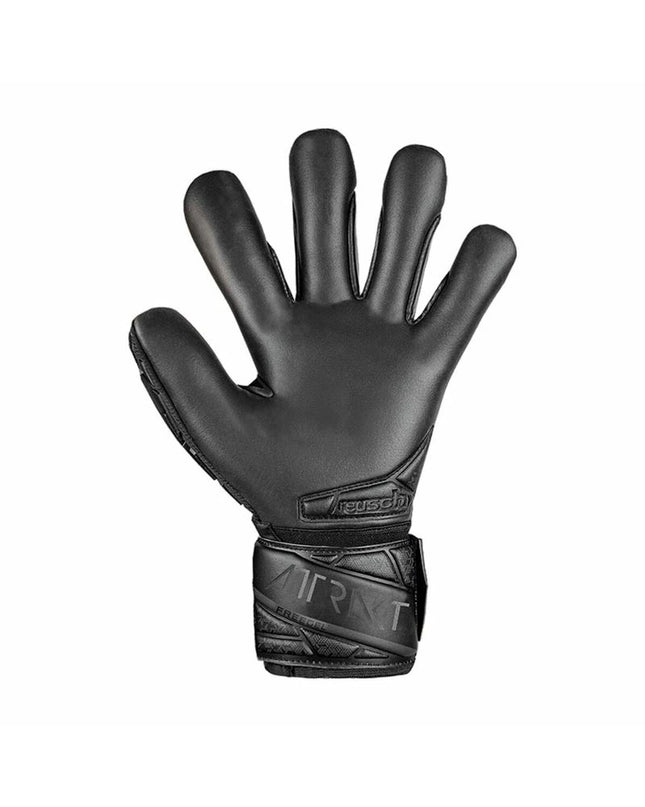 Reusch Attrakt Freegel black goalkeeper gloves for adults, designed for soccer and outdoor sports.