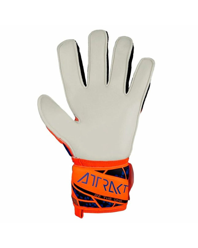 Reusch Attrakt Solid orange goalkeeper gloves for adults, designed for soccer and outdoor sports.