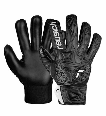 Reusch Attrakt Starter Solid black goalkeeper gloves for football, sport and outdoor, with padded fingers and wrist support.