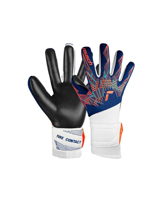 Reusch Pure Contact Silver Blue goalkeeper gloves for adults, designed for soccer and outdoor sports with durable grip and comfort.