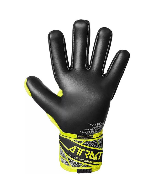 Reusch Attrakt Gold X Nc goalkeeper gloves in black for adults, designed for soccer and outdoor sports.