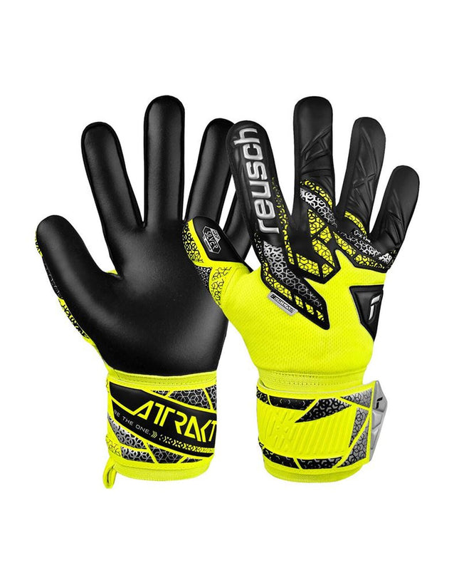 Reusch Keeperhandschoenen Attrakt Silver geel en zwart voor volwassenen, voetbal en sport, met grip en beschermende details