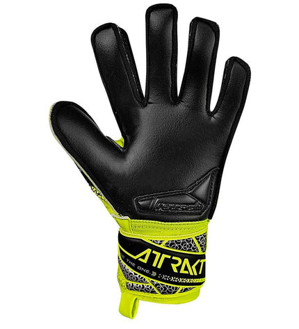 Reusch Keeperhandschoenen Attrakt Silver Geel for football, sport and outdoor, featuring silver and yellow design with grip palms.